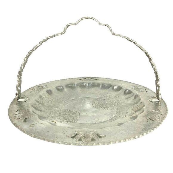 Forman Family Hammered Aluminum Handled Dish Server Chrysanthemum Floral Vintage - Picture 1 of 6